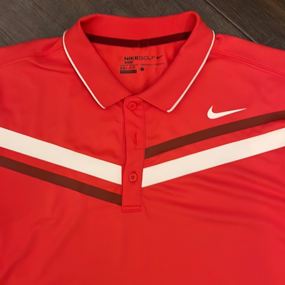 NIKE GOLF Performance Red Moisture Wicking Stripe Size Large - Picture 2 of 5
